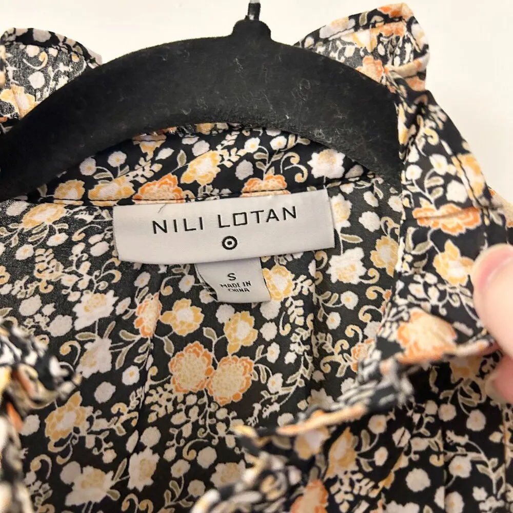 Nili Lotan X Target Floral Print Long Sleeve Pleated Blouse Size S Black - Image 6