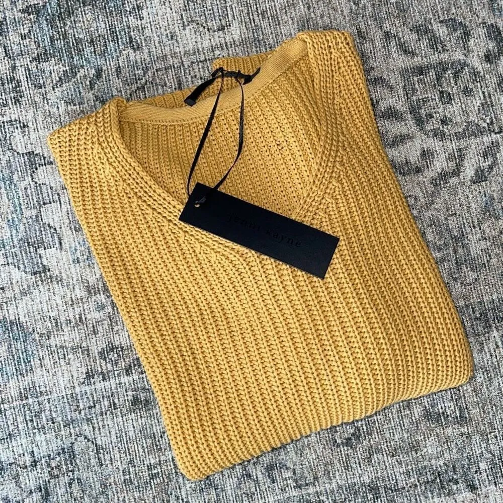 Jenni Kayne Cotton Cabin Knit Pullover Sweater Oversized Mustard Yellow Size Med - Image 6