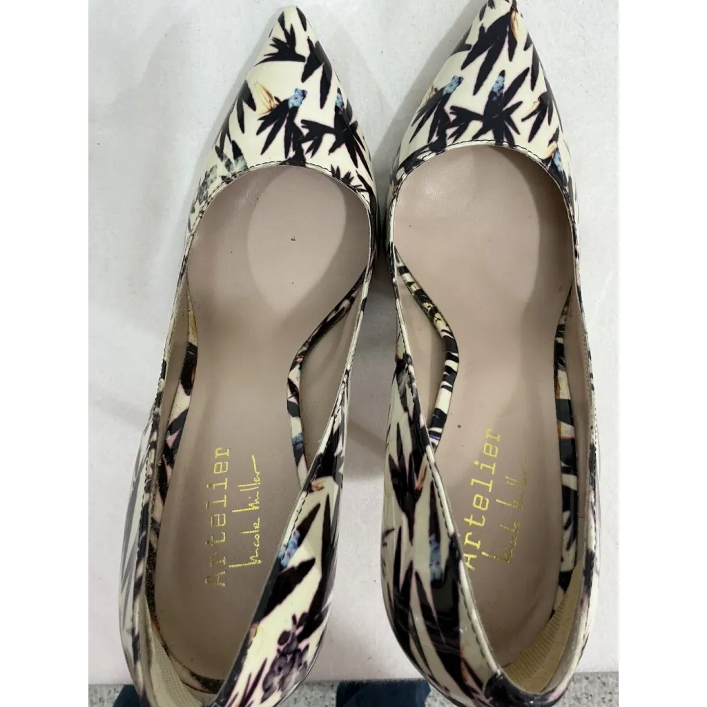 Womans Artelier Nicole Miller Slip On Ivory Patten Leather Pumps Heel Size 8.5 M - Image 6