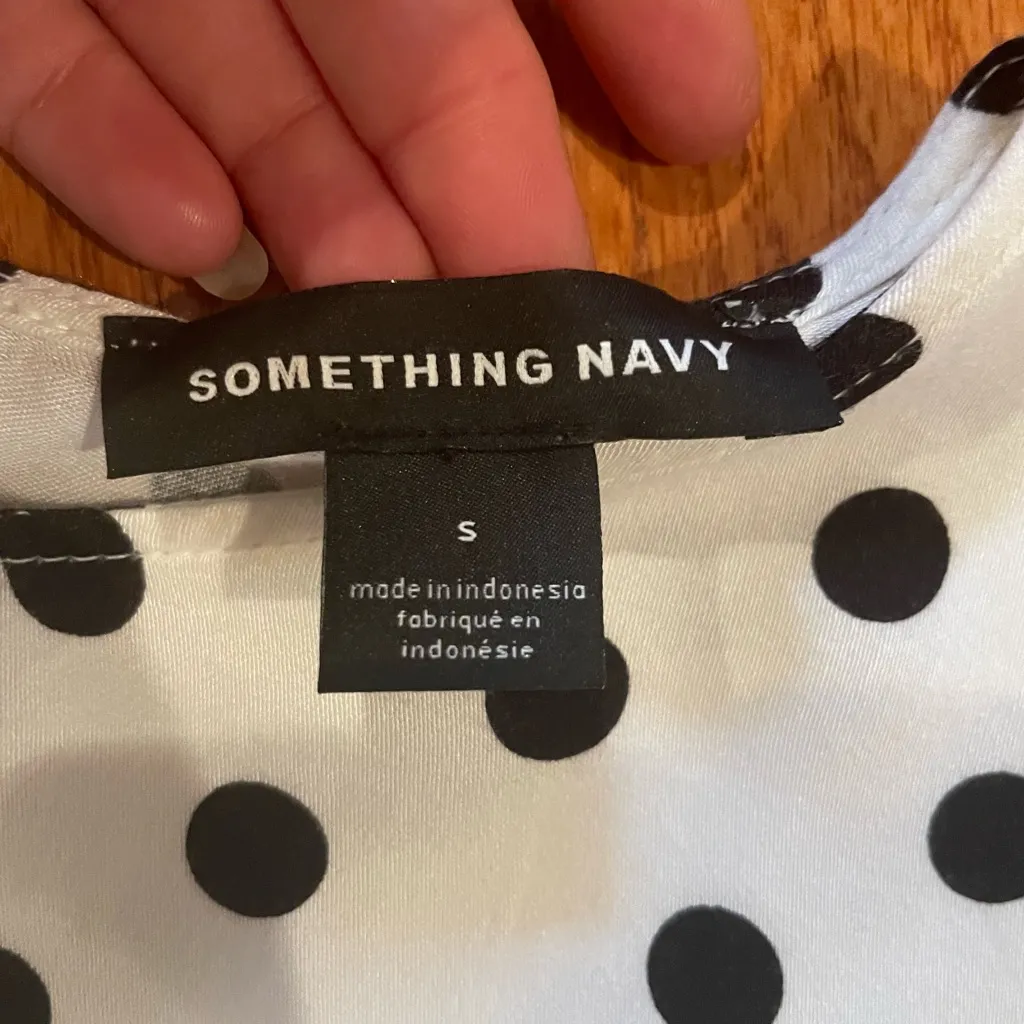 Something Navy White & Black Polka Dot Long Sleeve Blouse Size Small | Chic - Image 3