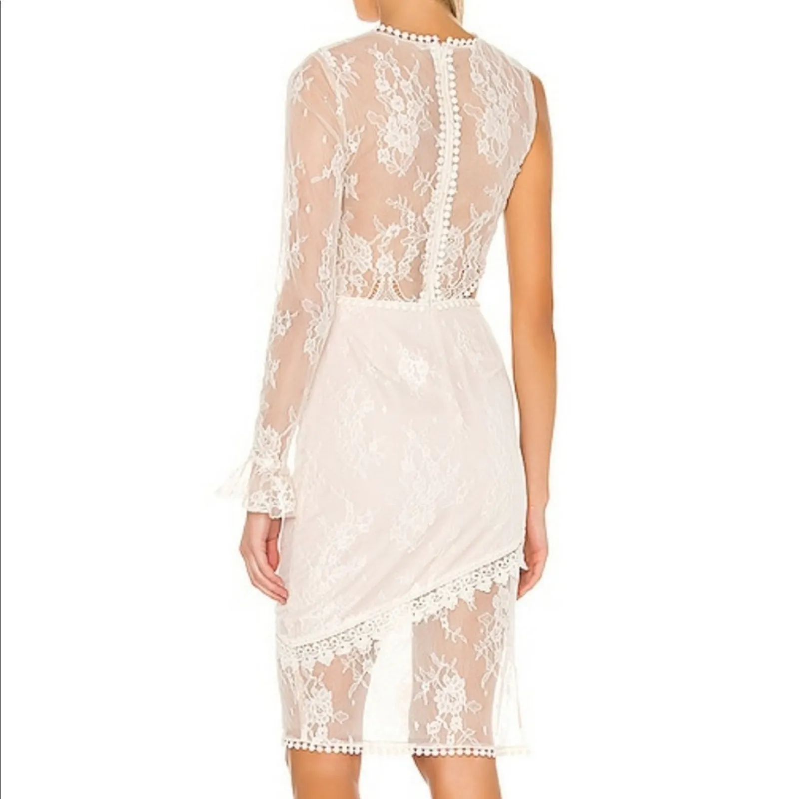 Revolve NBD Karina Cream Lace Cut Out One Sleeve Cocktail Dress Small NWT Bridal - Image 16