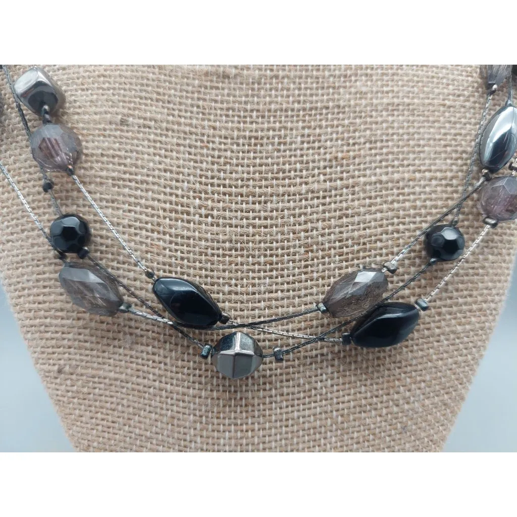 Premier Designs Gun Metal & Black Hematite Bead Collar Necklace Multi Strand Cha - Image 6