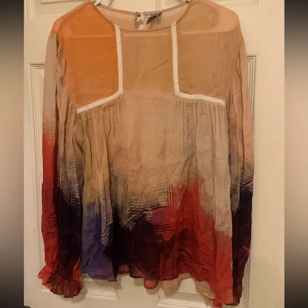 Tan $128 Bl^nk London x Anthropologie MIRANDA Sm Brush Strokes Eclectic Red Top Size M - Image 3