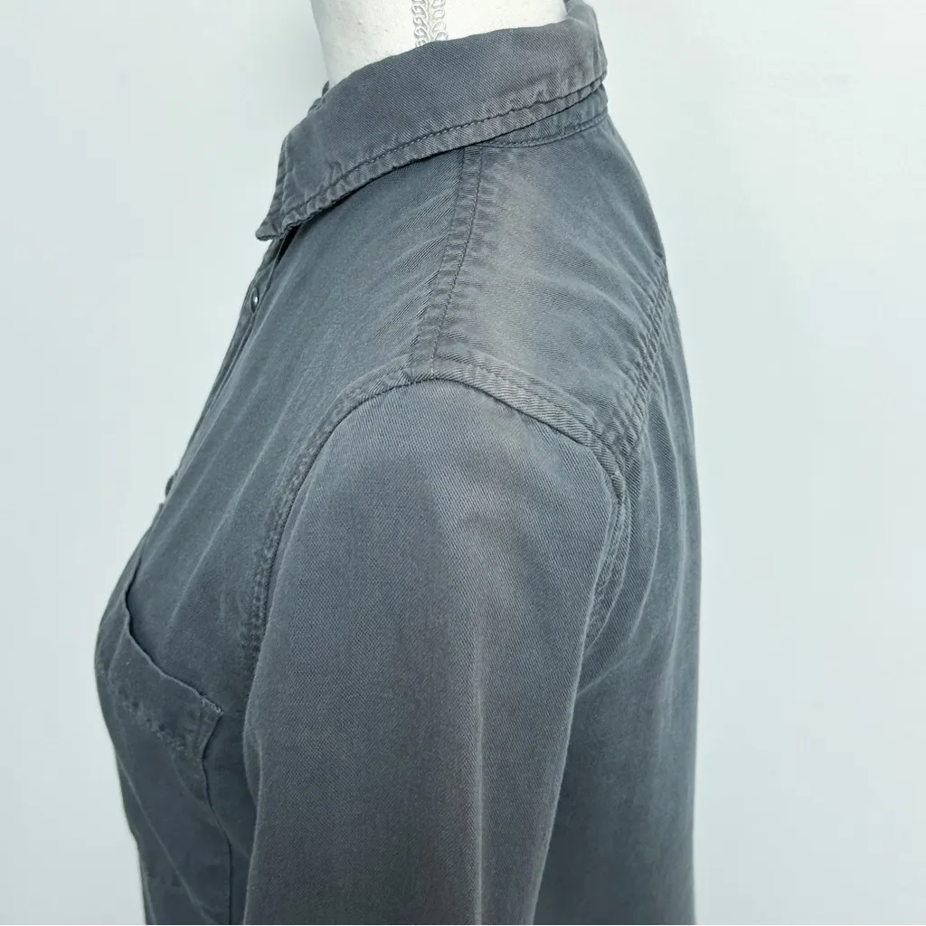 Mother Gray Worn In Washed Out Discolored Snap Button Up Collared Blouse Small - Image 5