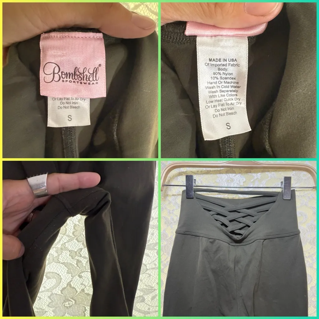 Bombshell Sportswear Olive green High-Waisted Leggings with Crisscross Back S - Image 3