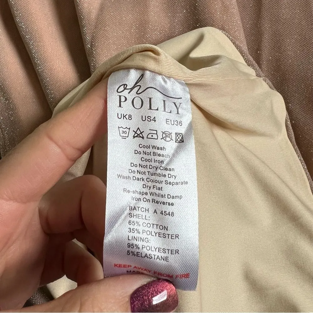 Oh Polly Sunset Dreams Shimmer Halter Midi Dress Plunge Neck Champagne NEW Sz 4 - Image 10