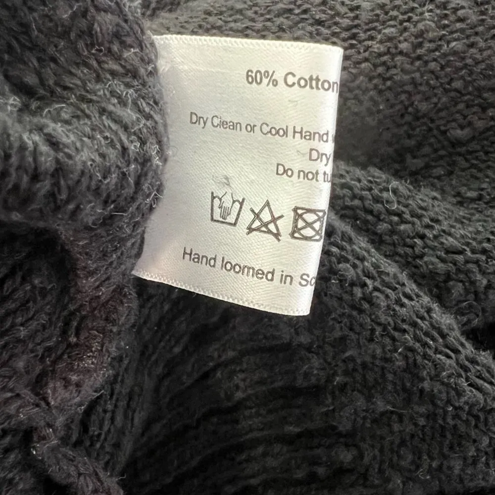 Eskandar OS Oversized Textured Long Sleeve Linen Cotton Cardigan Sweater Black Size L - Image 12