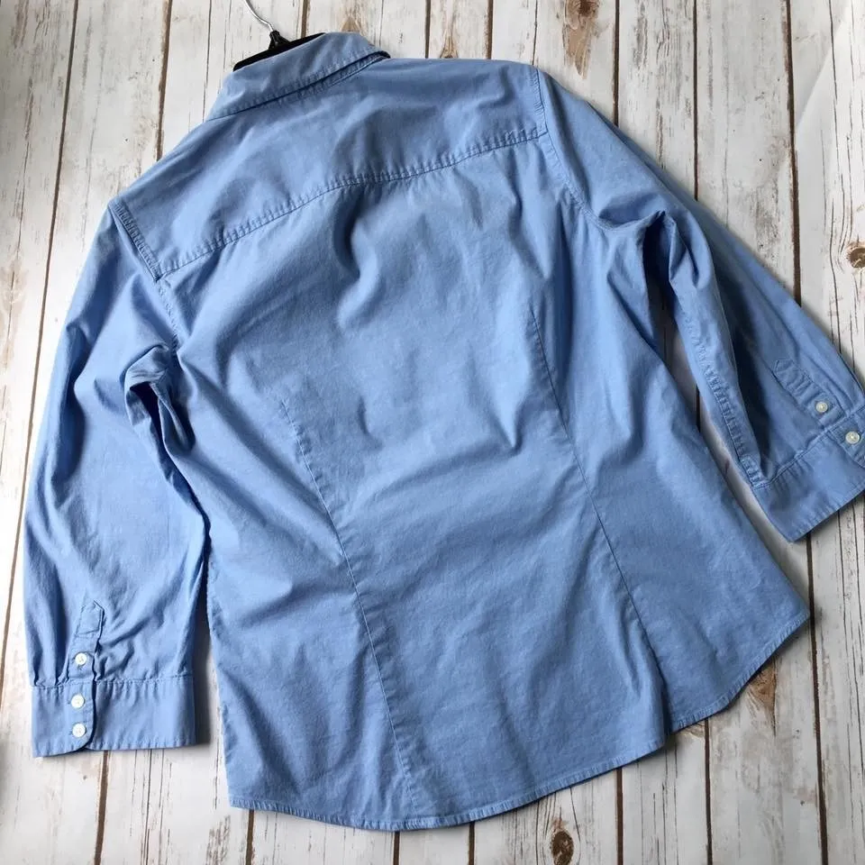 Oxford Button Up Top Women M 8 10 Blue Cotton 3/4 Length Sleeves Izod Preppy - Image 2