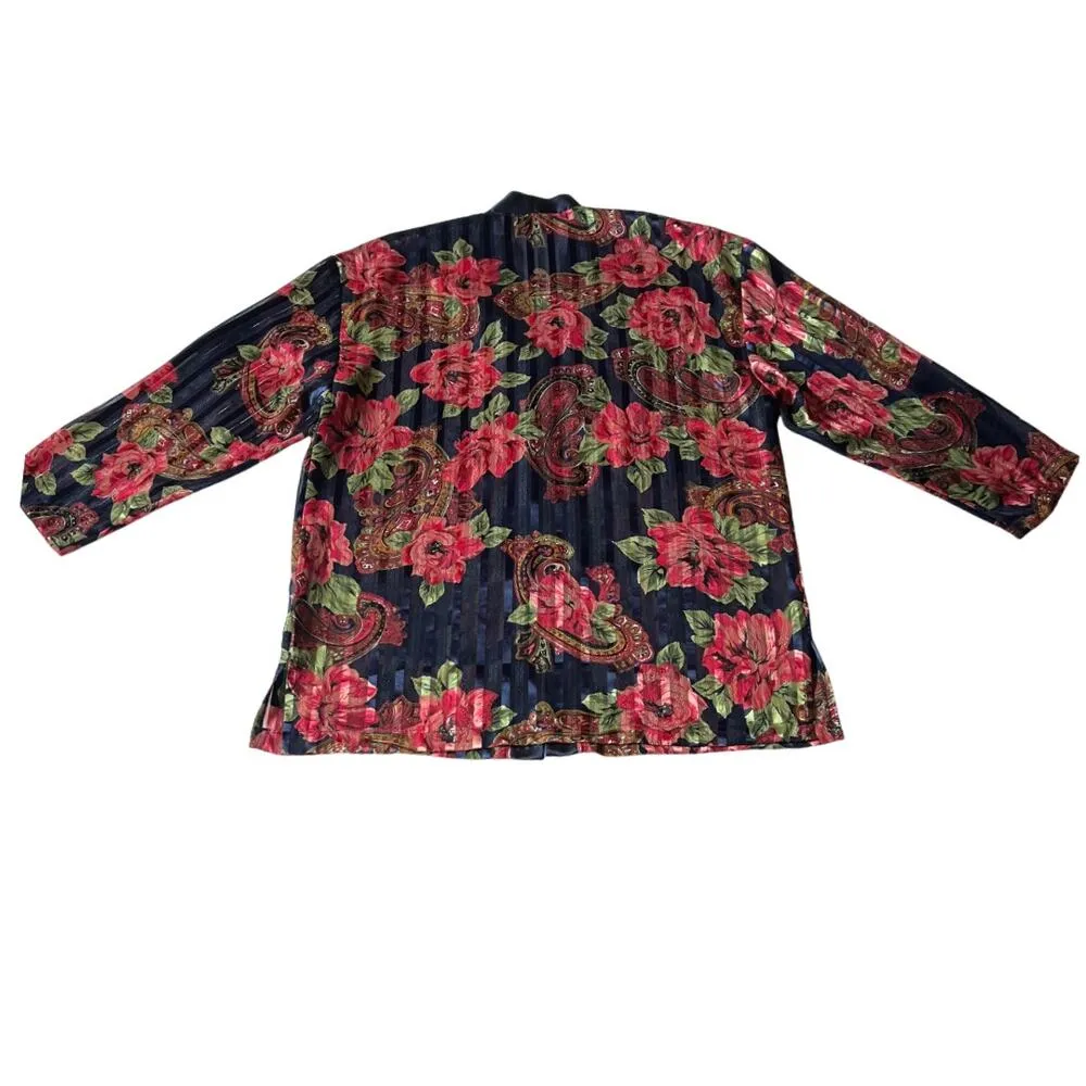 Vintage Victoria's Secret Gold Label Satin Stripes Pajamas Top Floral Semi-Sheer - Image 2