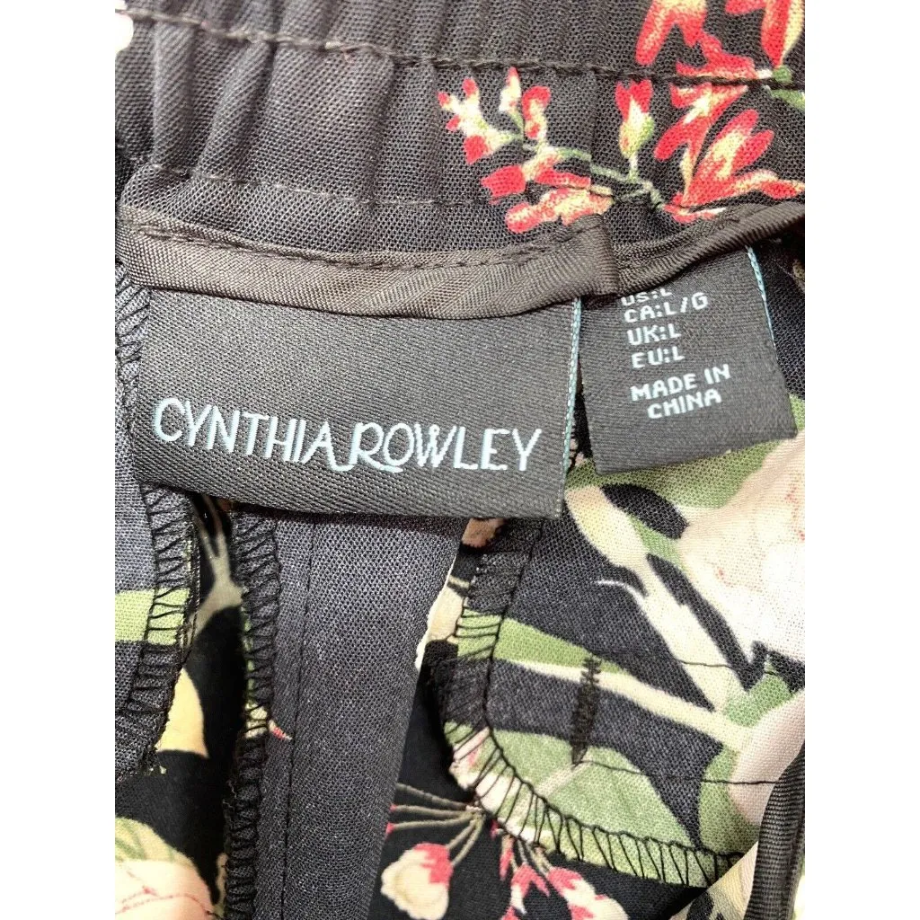 Cynthia‎ Rowley Pants Womens Large Floral Black Flowers Elastic Waist Pockets - Image 5