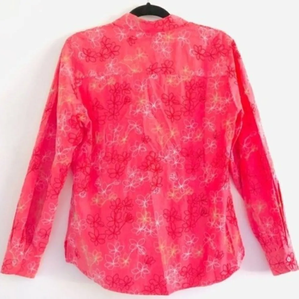 Foxcroft Top 8 Long Sleeve Button Down Floral Embroidery Pink Boho Nature Shaped - Image 4