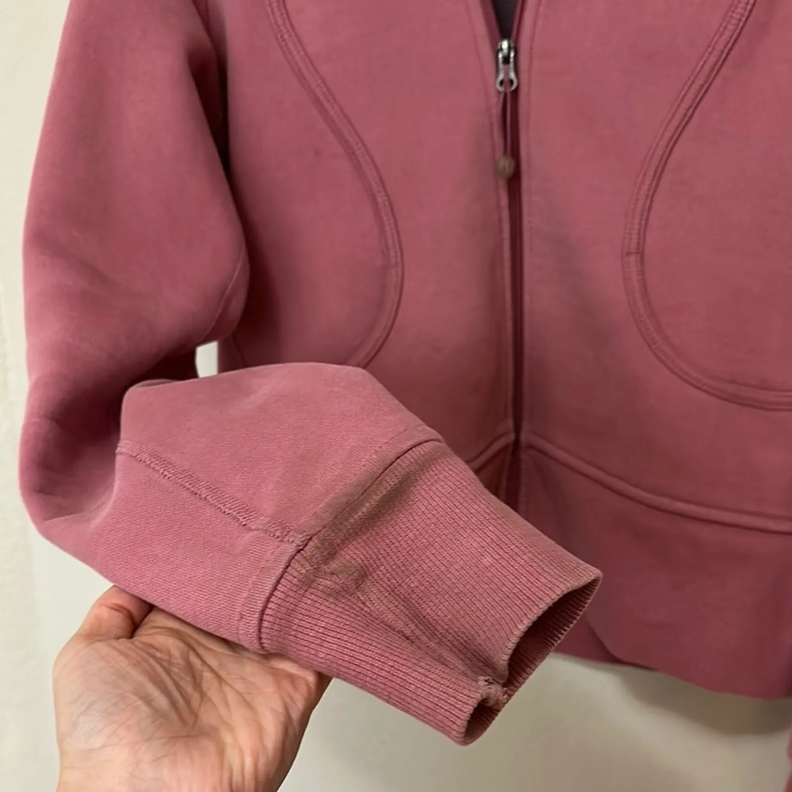 Lululemon Athletica Pink Zip-Up Jacket Cotton Stretch THICK Raspberry Cream - Image 4