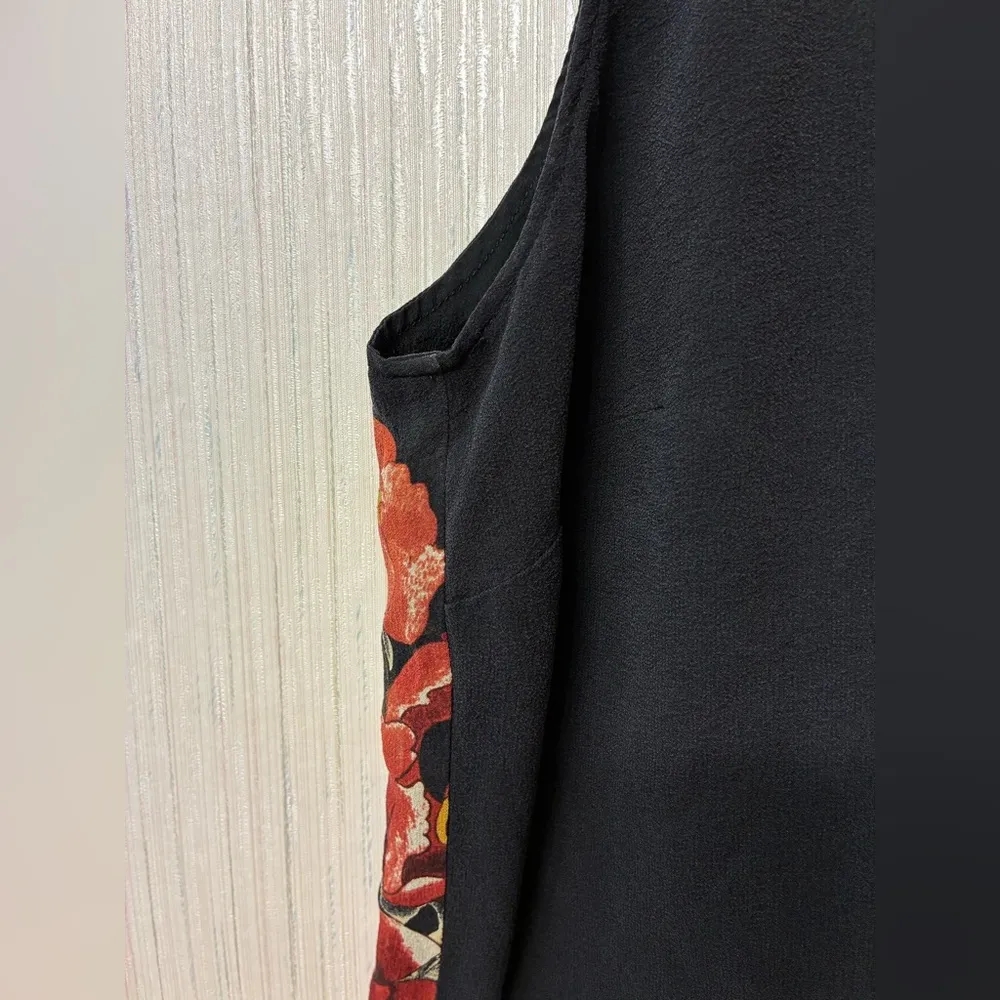 Vtg Citron Santa Monica Black Silk Blend Red Floral Art - Image 4