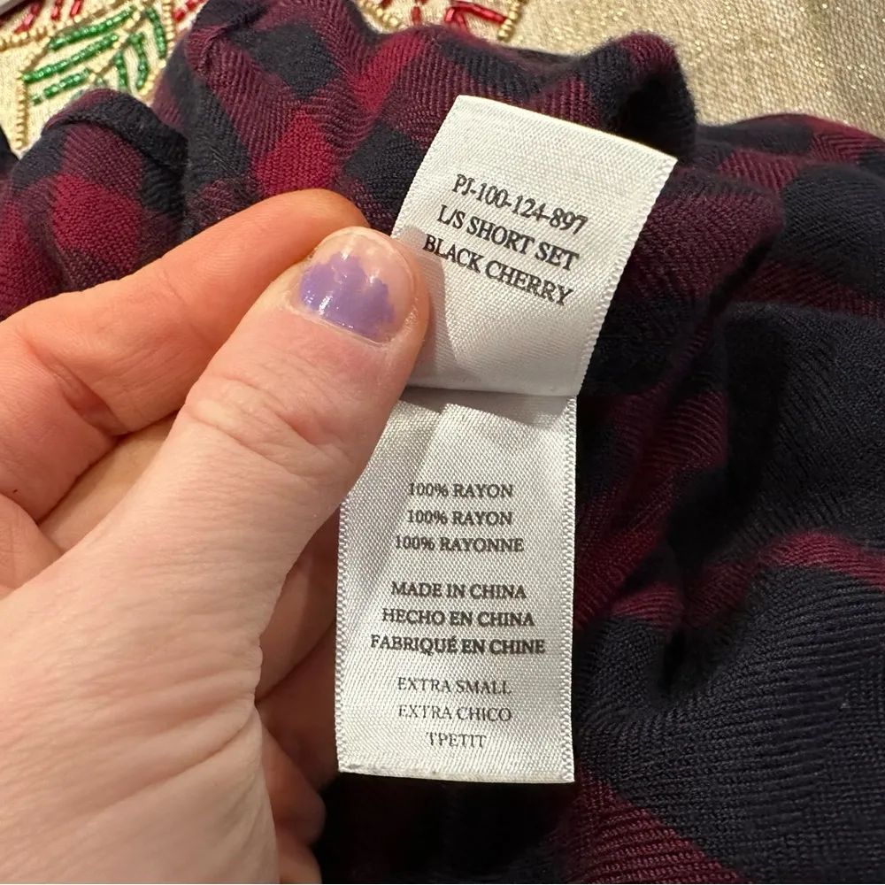 Rails Flannel Black Red Pajamas Button-down Ladies Sleep Top Black Cherry XS - Image 7