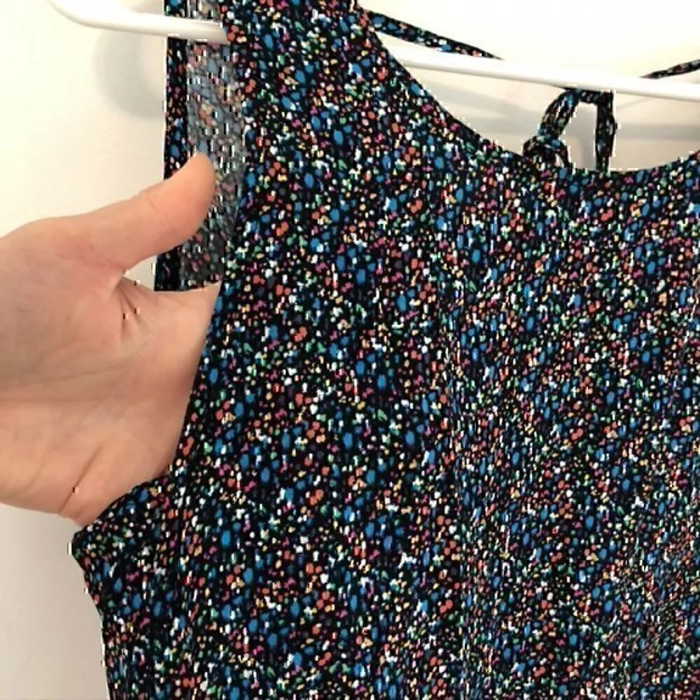 GAP Sleeveless Tie Back Swing Tank Dress Black Rainbow Blue Red Rayon Mini XS - Image 6