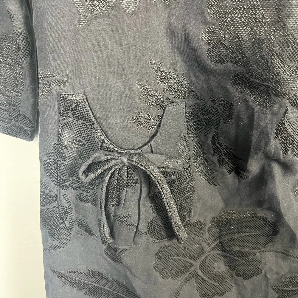 Milly Dress Women's 2 Black Floral Brocade Tie Sleeve Knee Length 3/4 Sleeves - Image 2