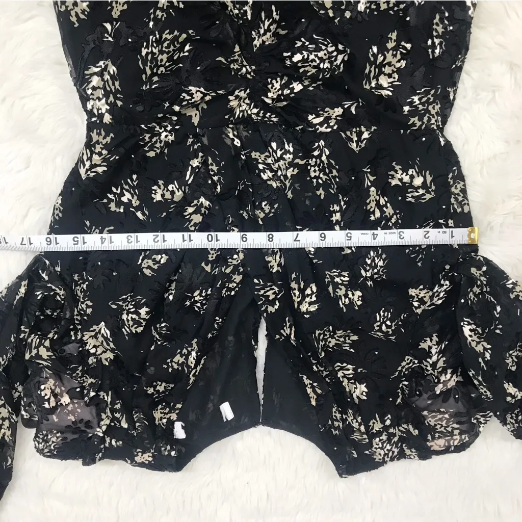 New ASTR Maven Black Floral Long Sleeve Midi Dress Small Thigh Slit Puff Sleeve - Image 15