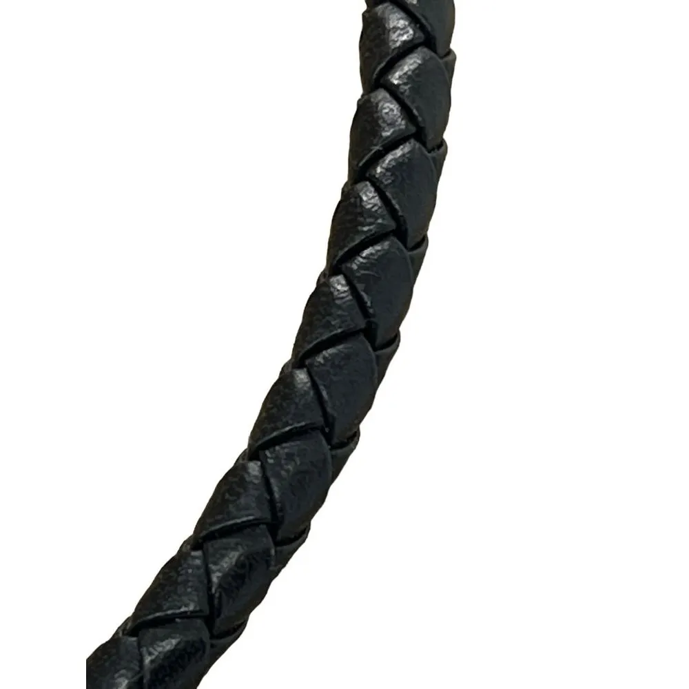 Chico's Chicos Collar Choker Necklace Black Woven Leather Silver Tone Pendant 19 - Image 3