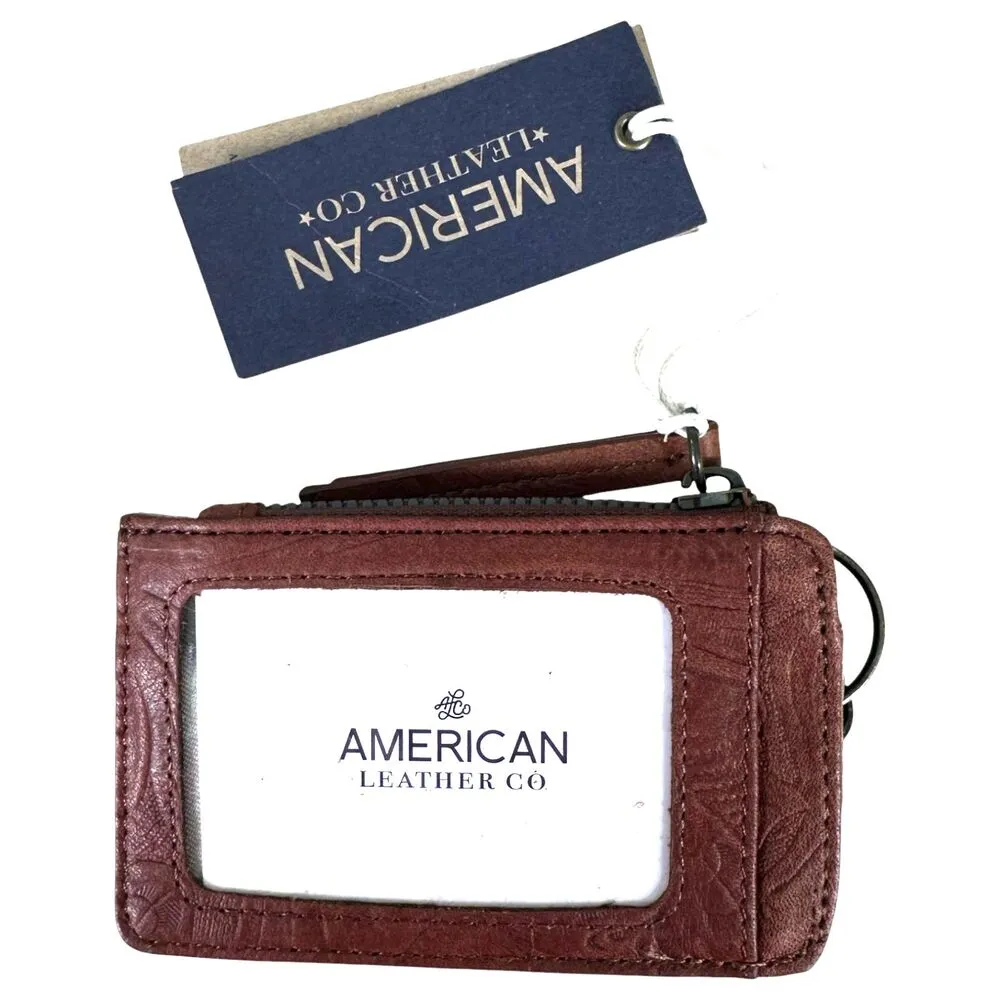 American Leather Co. Portland Etched Tooled Floral Leather Card Wallet NEW Brown - Image 4