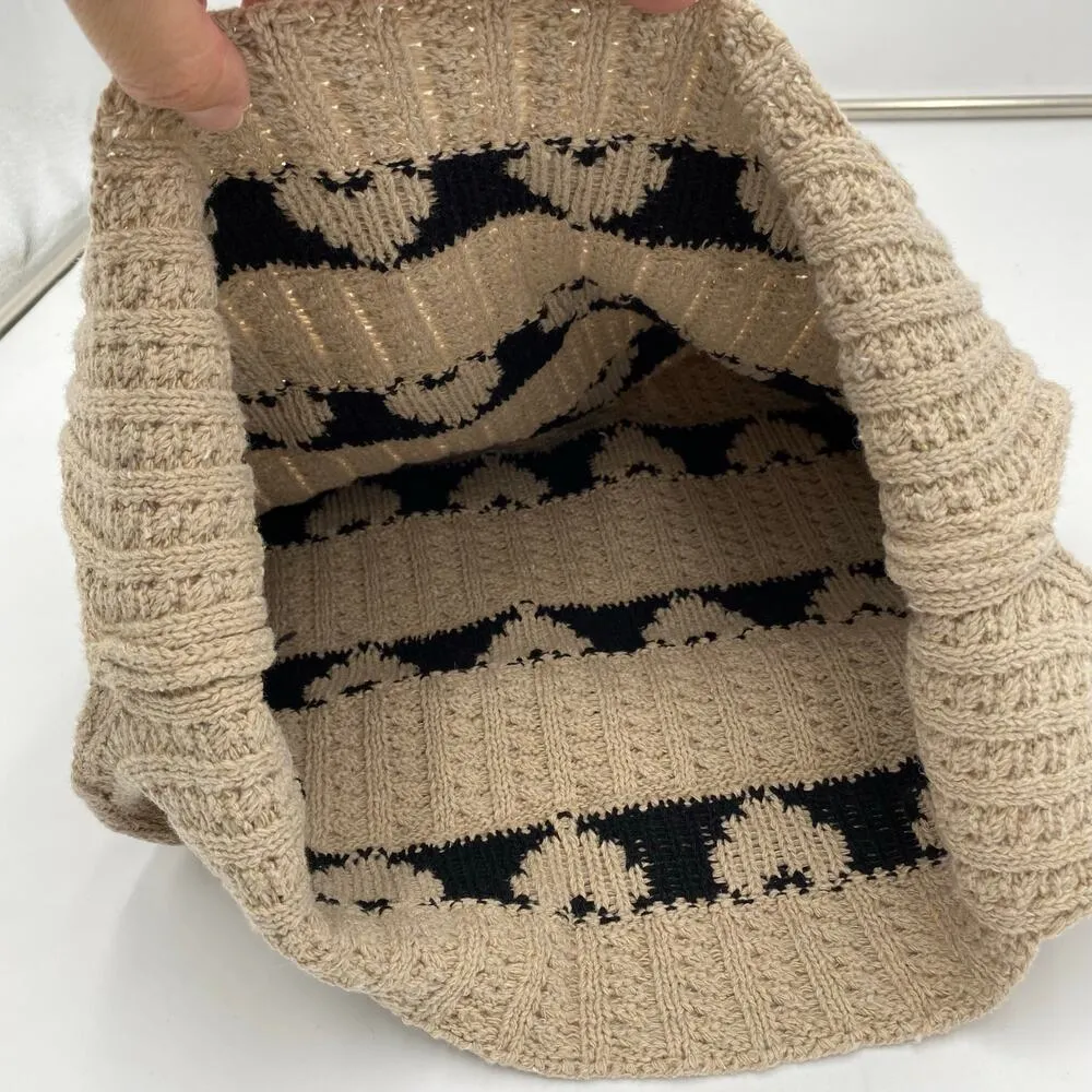 Tan Hearts Knit Over The Shoulder Tote Bag 14 x 12.5 - Image 3