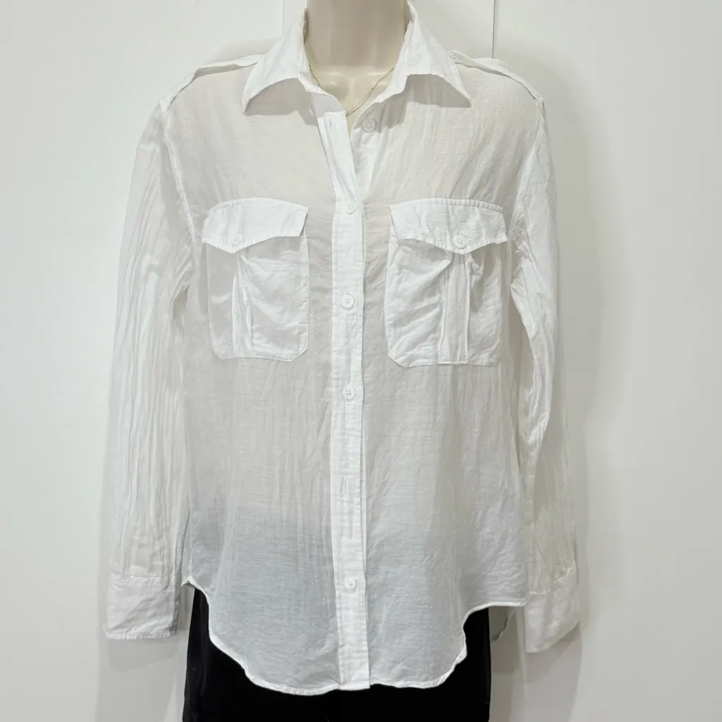 Zadig & Voltaire Taska Tomboy Blouse XS White Button Down Classic Sheer Western - Image 4