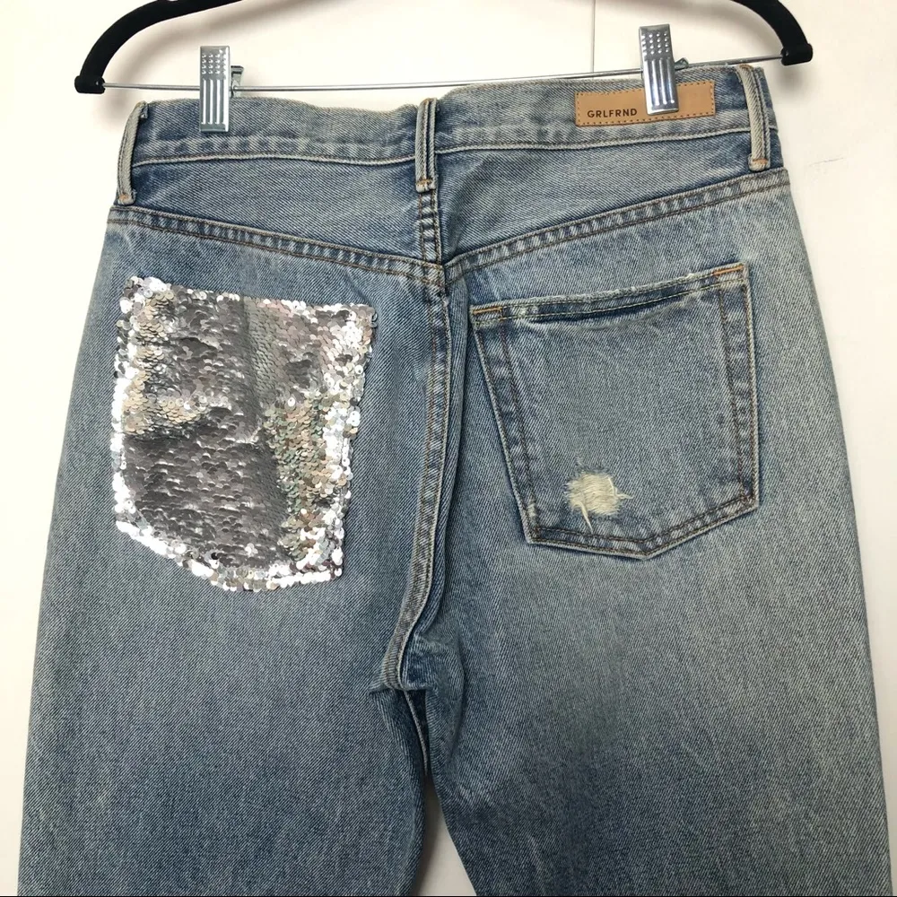 GRLFRND Karolina Skinny Jeans with Silver Sequin Pocket. Button fly - Image 7