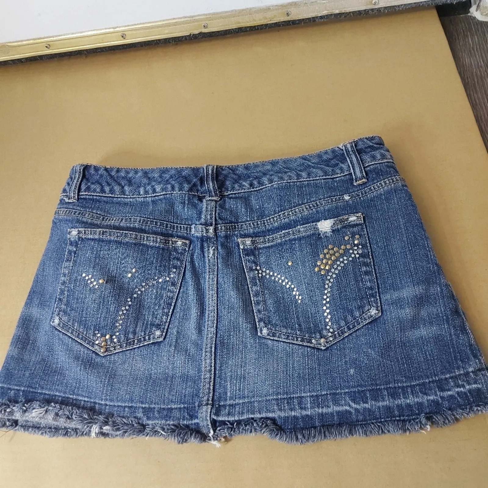 Celebrity Pink Distressed Denim Mini Skirt 3 Flaws Crafting/Upcycling Distressed - Image 2