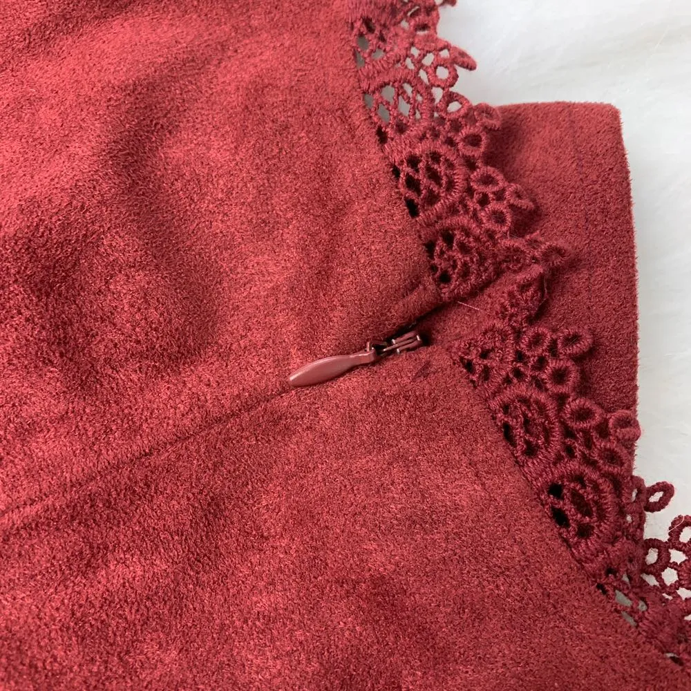 Burgundy Suede Peplum Tank Top - Image 5