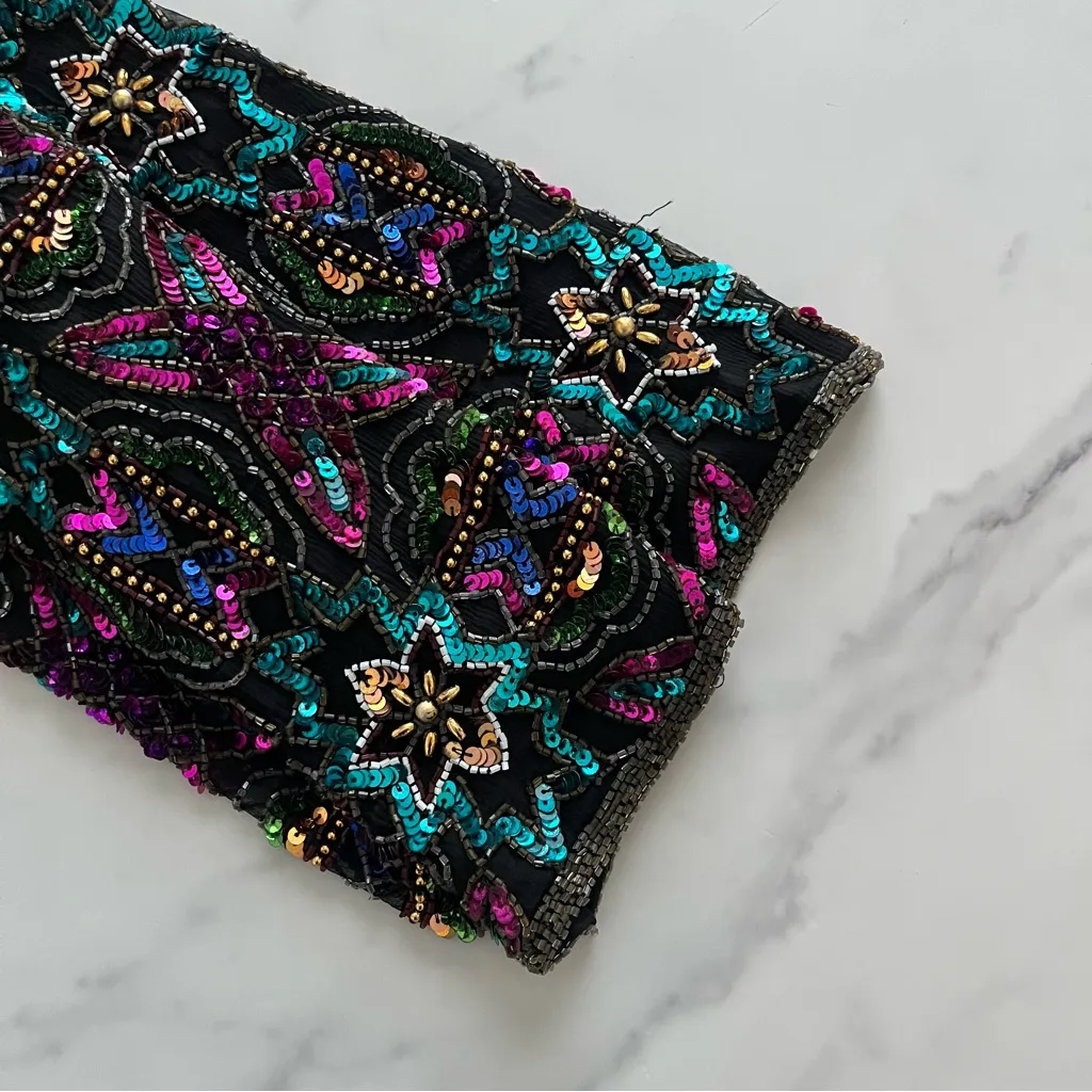 Vtg Stenay Jacket Silk sequin Embellished Sz Large boho chic gala event artsy Purple - Image 8