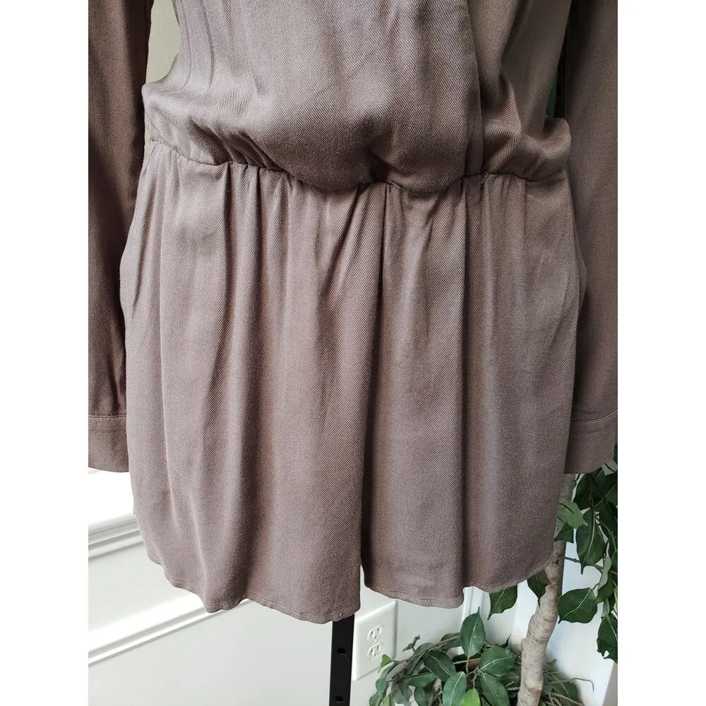 Loveriche Romper Womens Small Brown Rayon Pockets Long Sleeve Keyhole Snap - Image 11