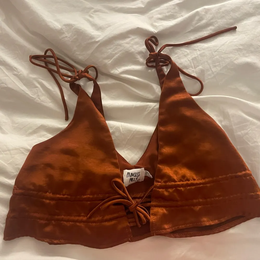 Princess Polly Grenoble Bronze Satin Front Tie Top - Image 2