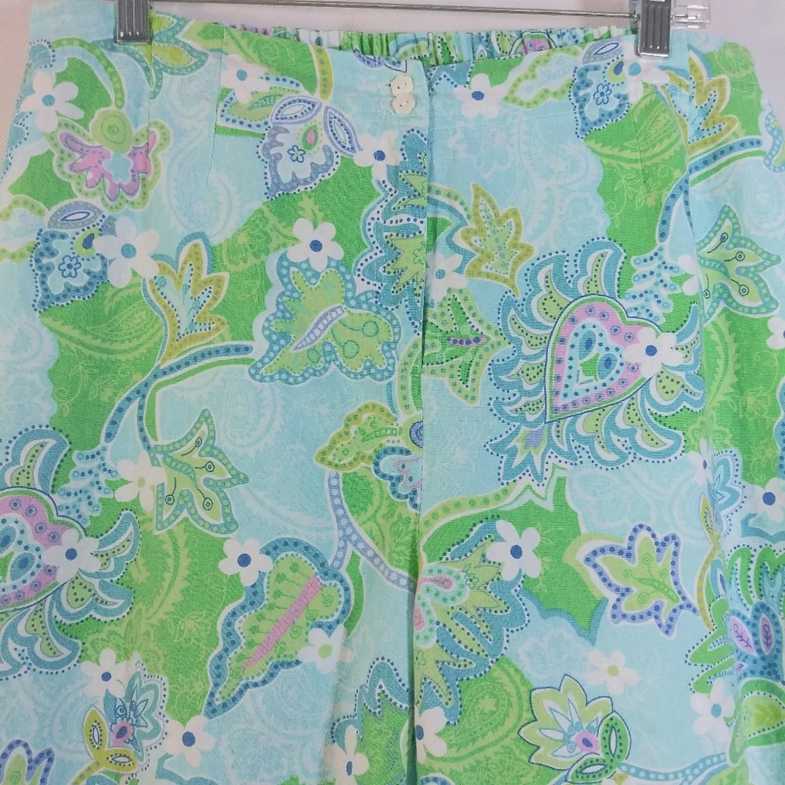 Oleg Cassini Weekend Blue Green Paisley Print Cropped Vacation Pants Sz L - Image 3