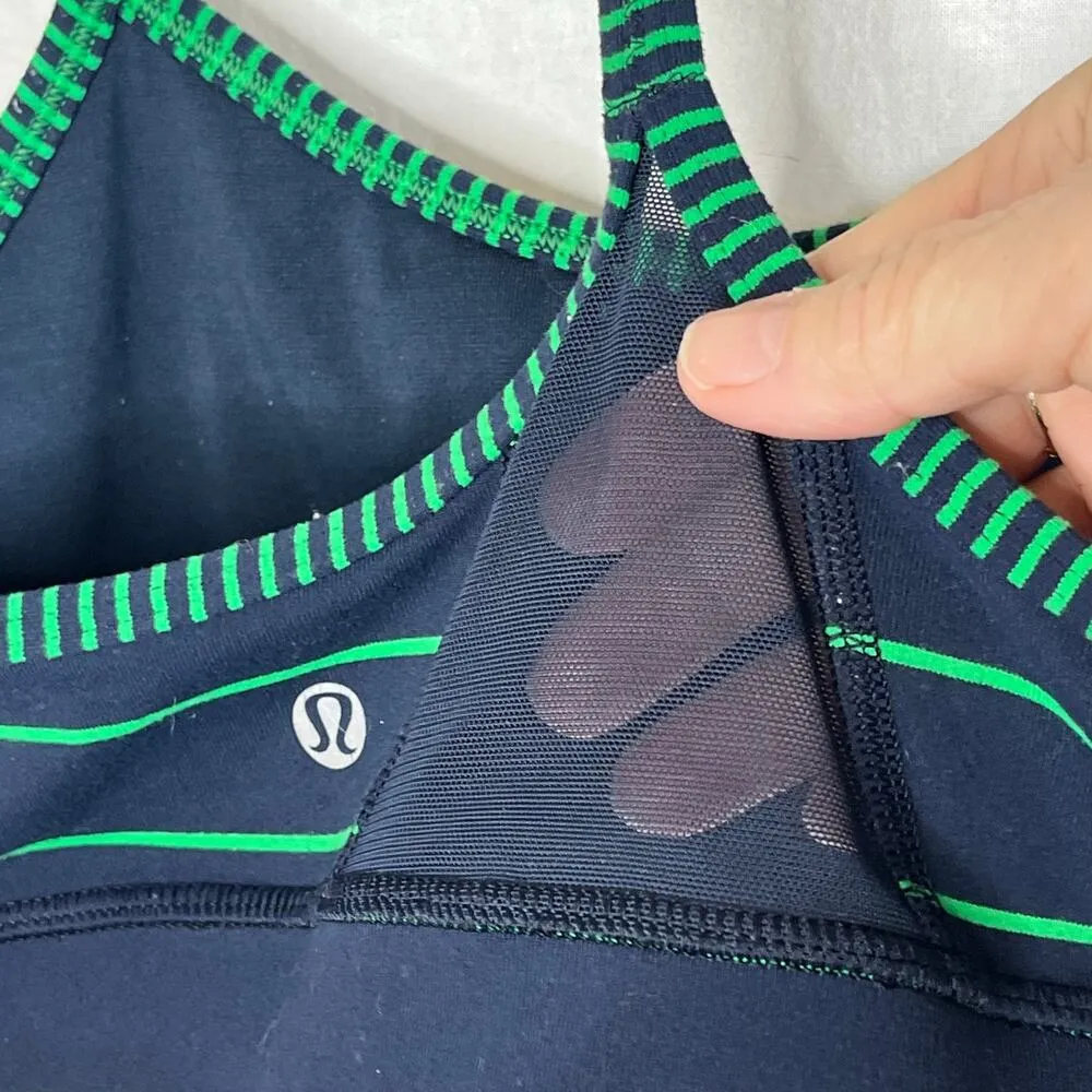 Lululemon Flow Y Athletic Sports Bra Size 4 Blue and Green Stripe Racerback Gym‎ - Image 5