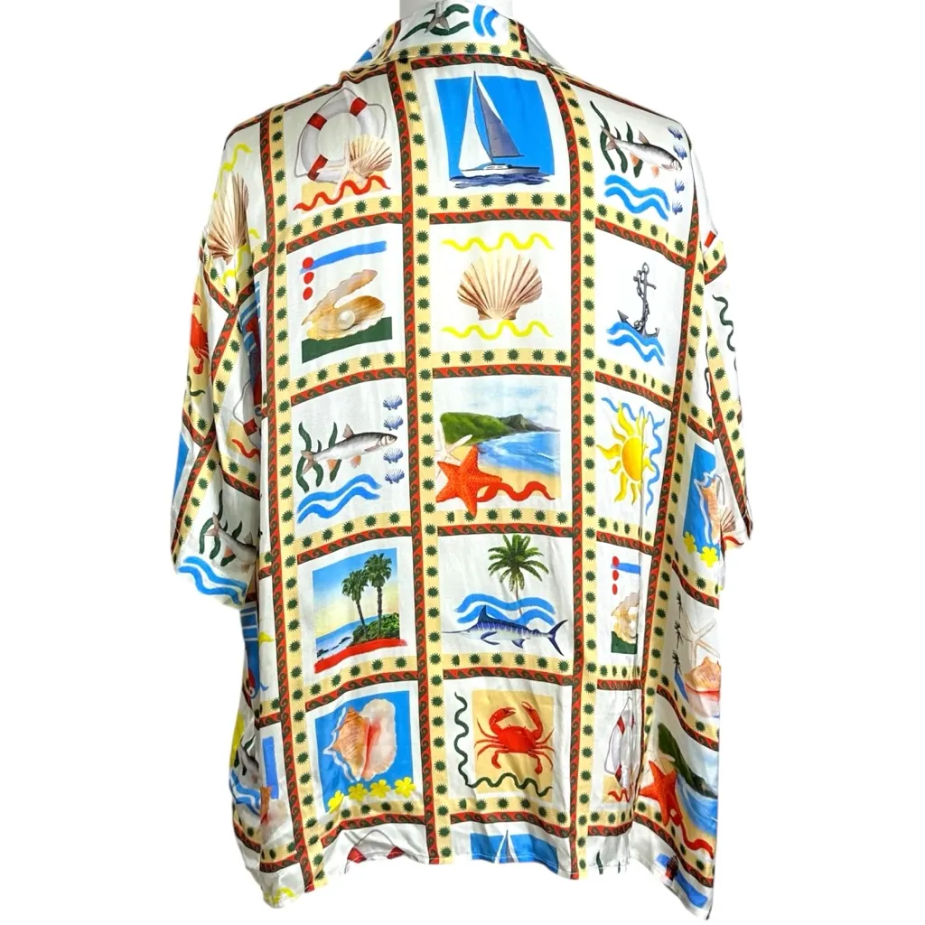 WeWoreWhat XL Art to Wear Coastal Beach Scene Souvenir Oversized Silky Dad Shirt - Image 5