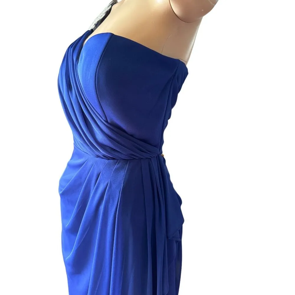 NWT XScape Blue Embellished One Shoulder Ruched Maxi Dress Gown size 14 - Image 7