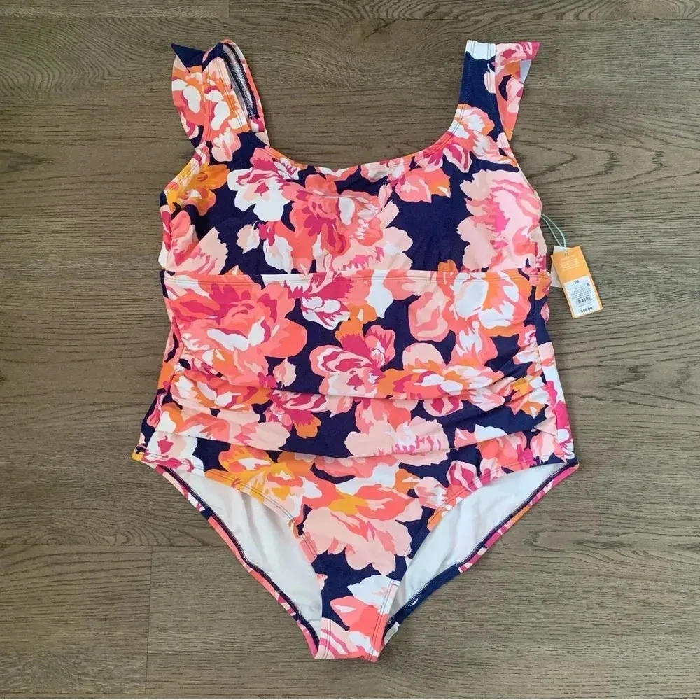 Kona Sol™ Full Coverage Floral Print Ruffle Sleeve One Piece Swimsuit - Size 20 - Image 3