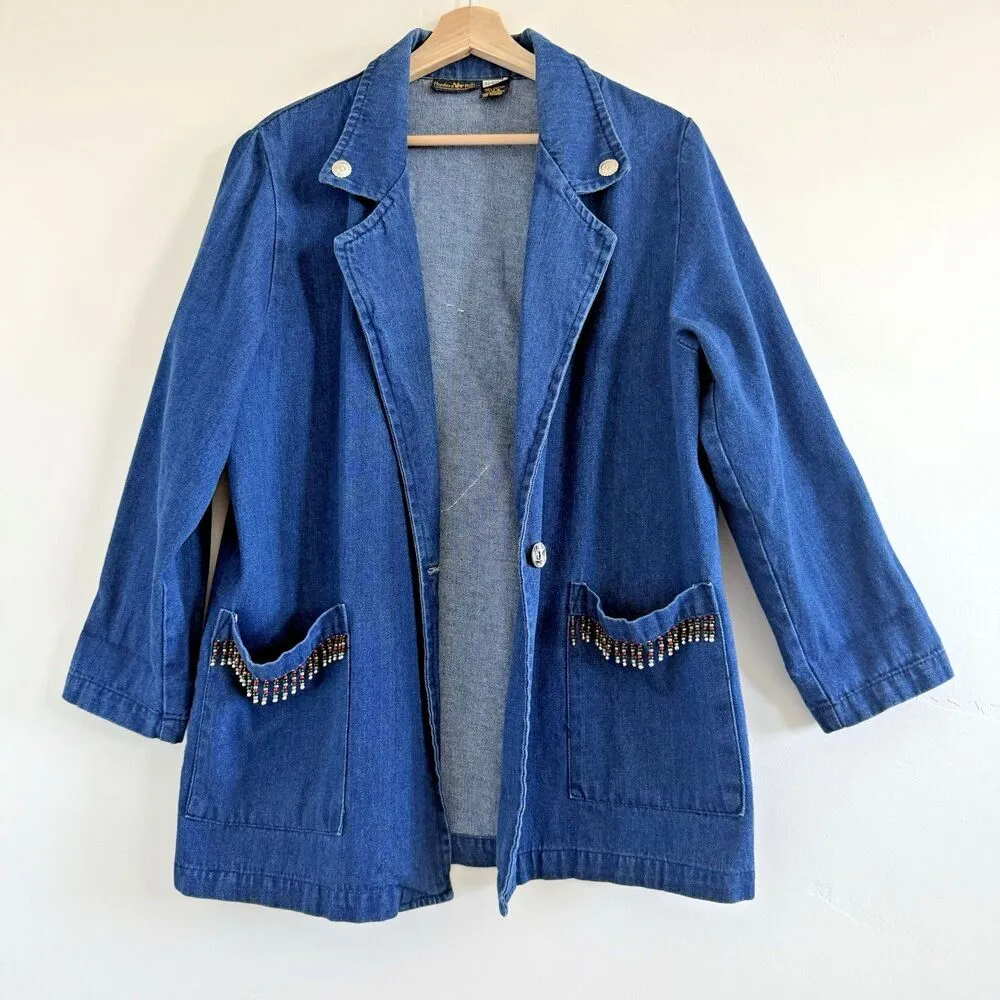 Hunters Run Vintage unique Jacket Denim Cowgirl western rodeo country horse S. Blue - Image 16