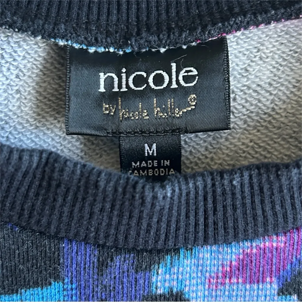 Nicole by Nicole Miller Vintage Printed Jacquard Crewneck Sweatshirt Size Medium Purple - Image 3