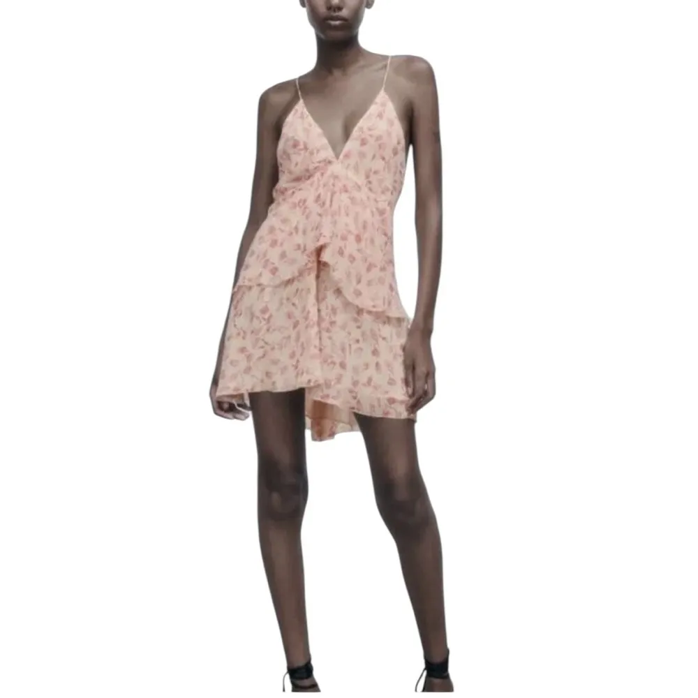 Zara Floral Mini Dress Spaghetti Strap Ruffle Y2K Coquette Summer Vacation M - Image 2