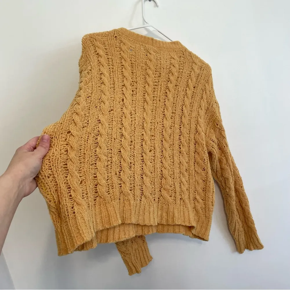 AMERICAN EAGLE Impossibly Soft Cable Knit Chenille Sweater Solid Mustard Yellow - Image 16