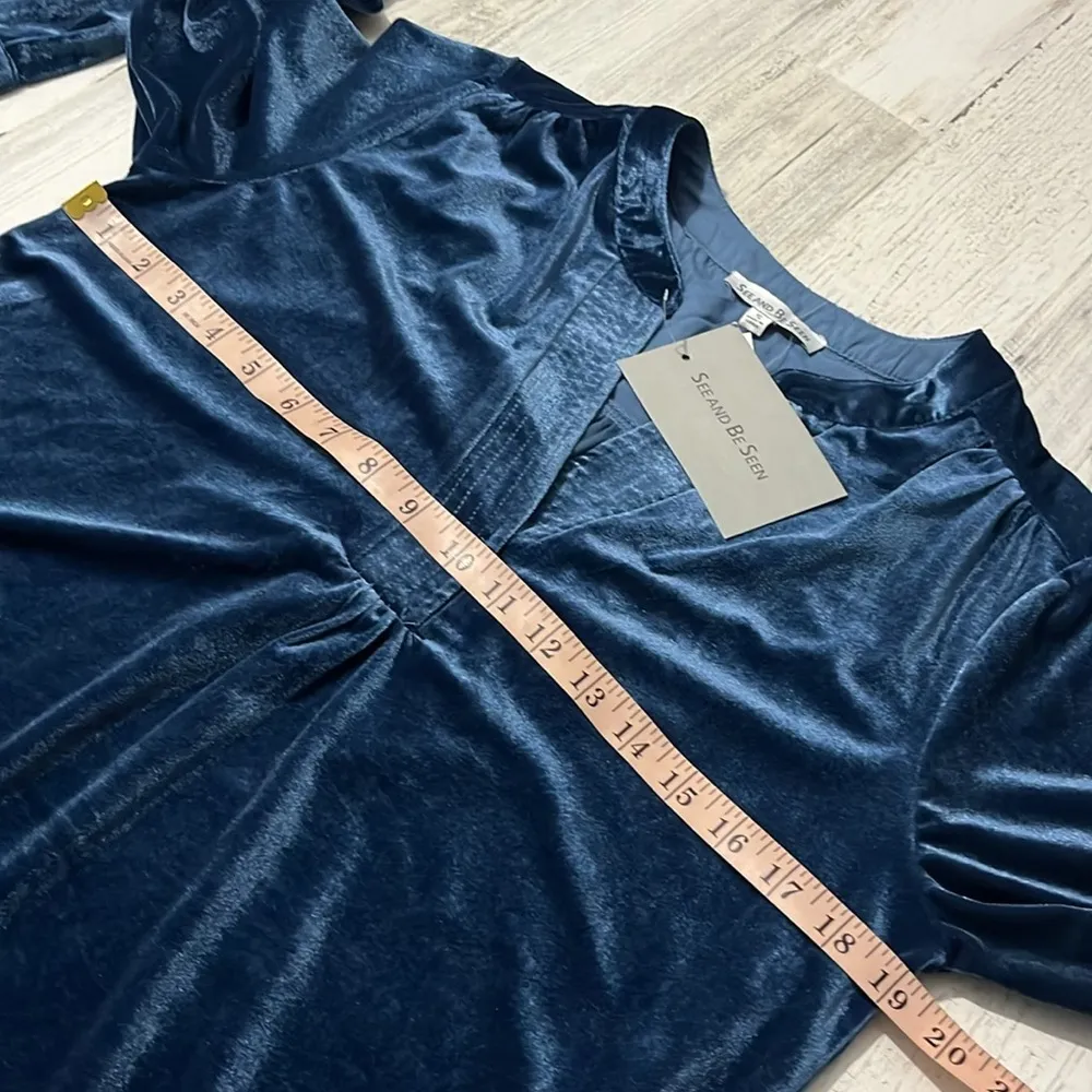 See and Be Seen Azure Sky Velour Blue Velvet Shirt Dress Size Small NWT - Image 8