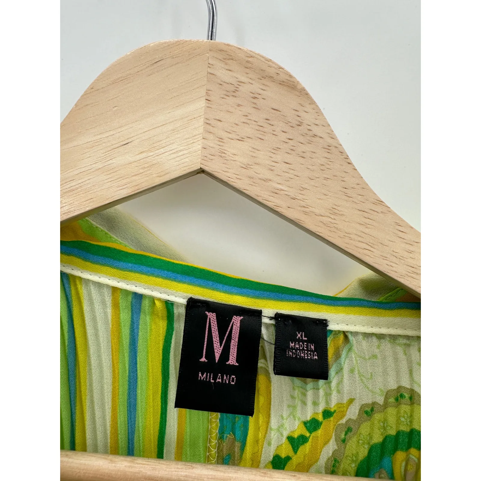 Milano Green Retro Button Down Shirt Striped Pleated 3/4 Sleeve Collar Rave XL - Image 7