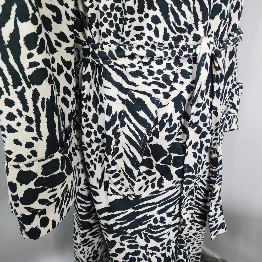 Sergio Hudson Black White Animal Print Strong Shoulder Trench Coat Jacket 3X - Image 7