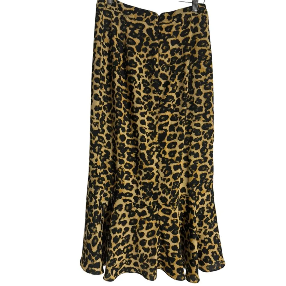Misa Los Angeles Mireya Leopard Animal Print Ruffled Asymmetric Midi Skirt Sz M - Image 8