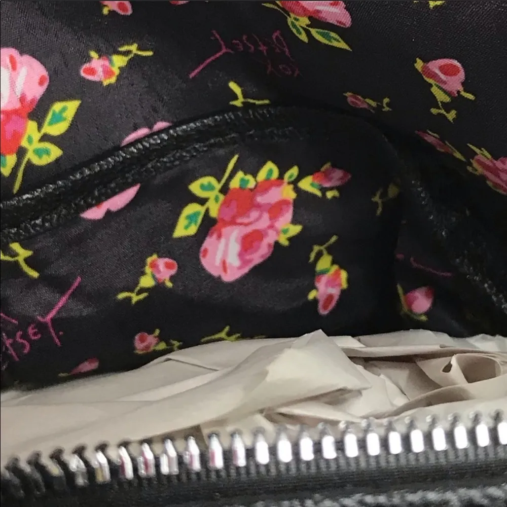 Betsey Johnson Striped Mini Backpack with Bow, Black, Pink, Green - Image 6