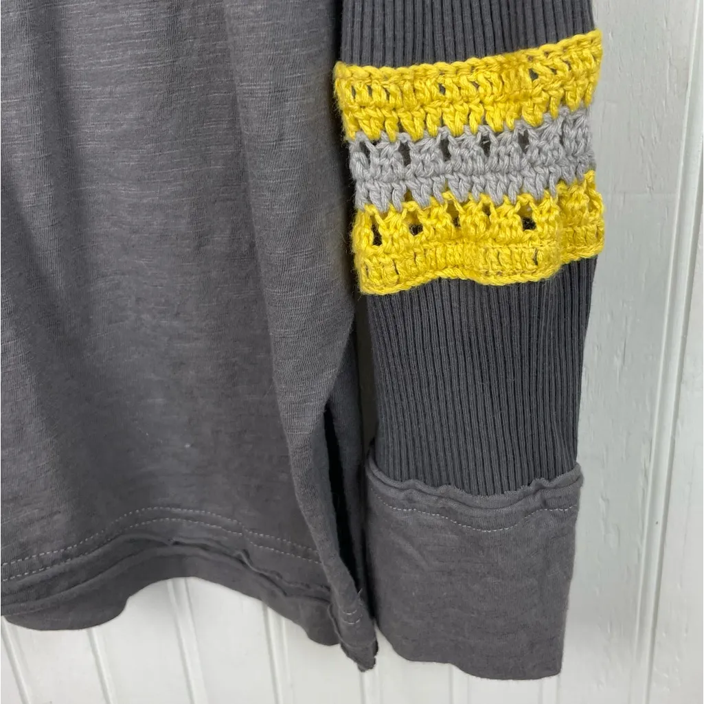 Natural Life Oversized Crochet Knit Tunic Size Large Grey Yellow Bohemian Hippie - Image 7