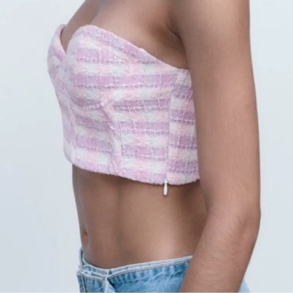 NEW! Zara Small Top Bustier Corset Crop Top Tweed Plaid Pink Purple - Image 4