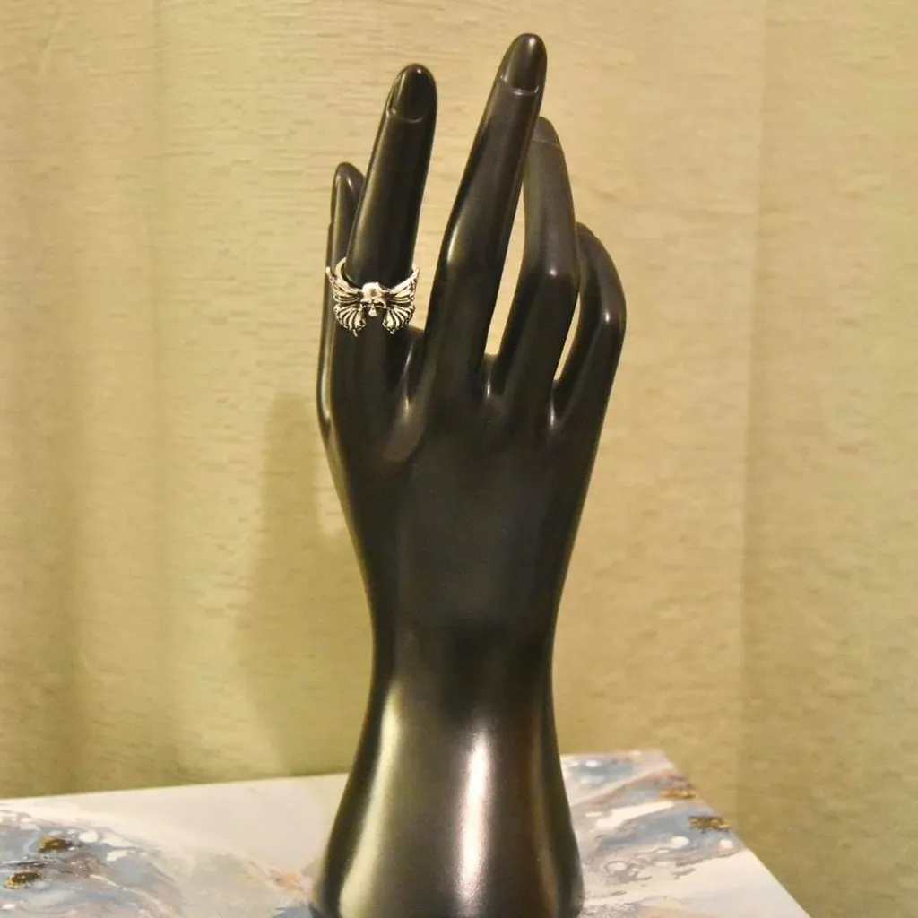 Goth Skull Butterfly Ring Silver - Image 5