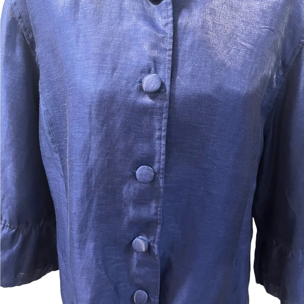 CHICO'S Women's Royal Blue Iridescent Linen Blend Blazer Chico's Size 3/16-18 - Image 4