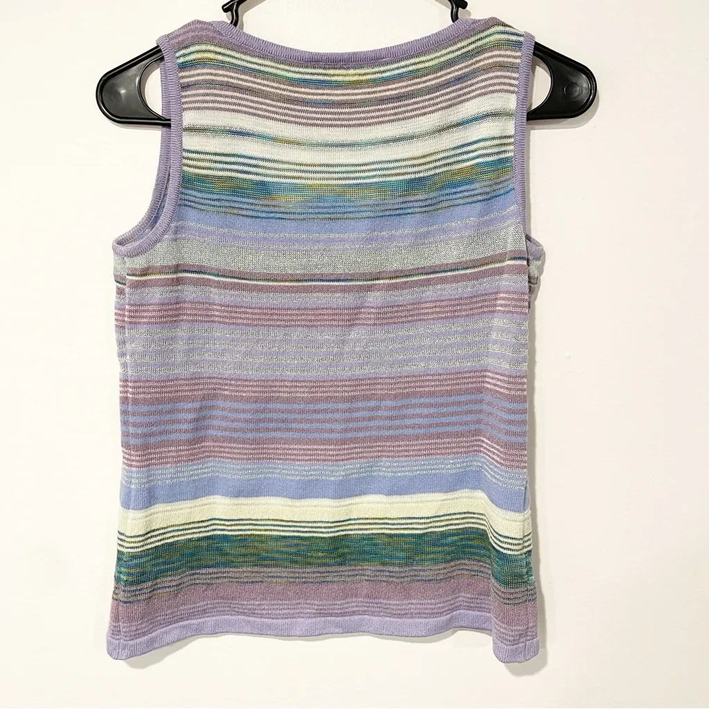 St John Size P/Small Multi Color‎ V Neck Sleeveless Sweater Vest Knit Top - Image 5